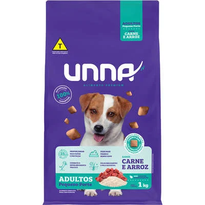 15299948755-31027527599-unna-caes-adultos-peqieno-porte-carne-e-arroz-1kg.webp